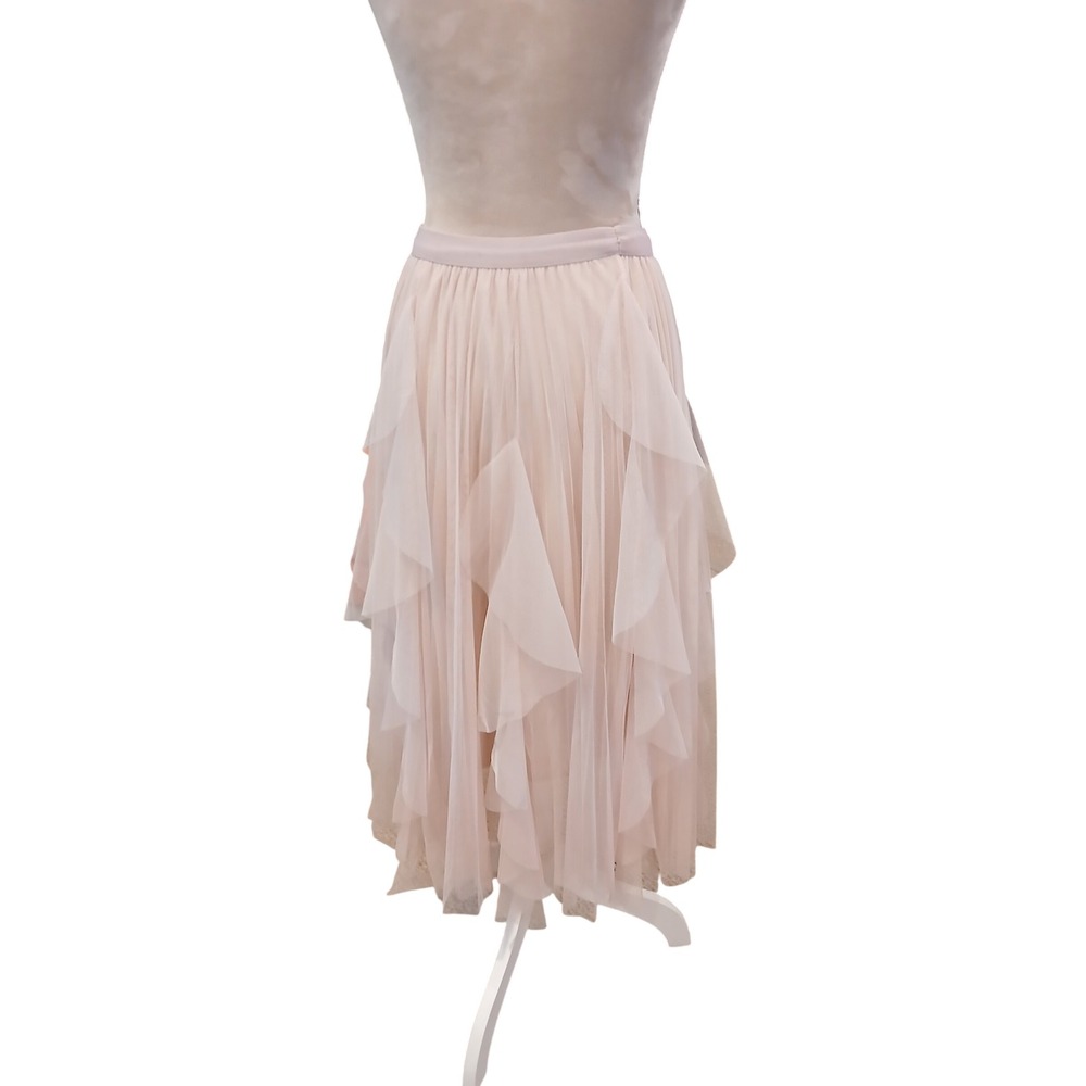 Blush Pink Tulle Tiered Ruffle Midi Skirt Balletcore Fairycore Pastel Ethereal - Picture 6 of 9